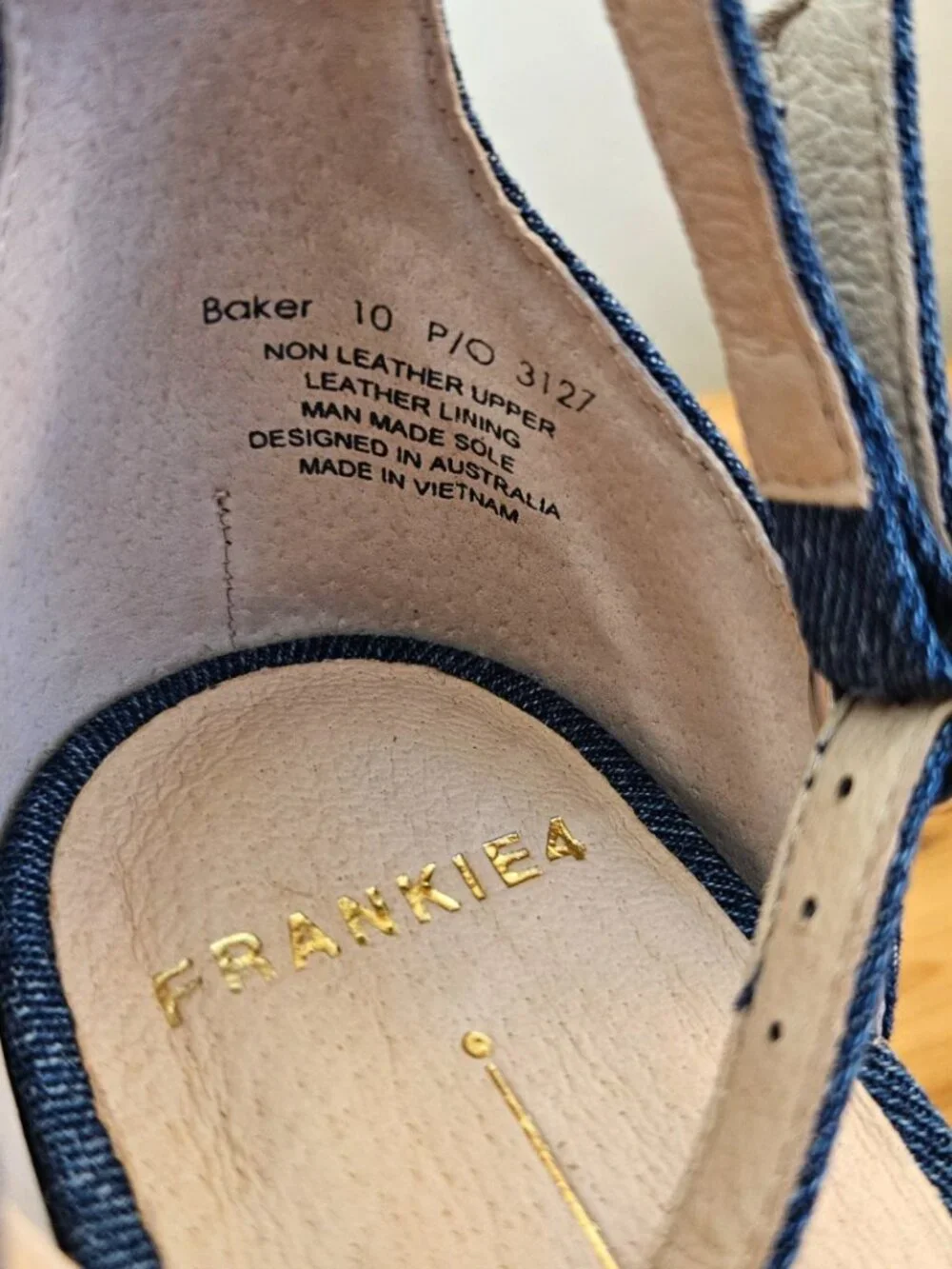 Frankie4 Baker Ankle Strap Espadrille Platform Wedge, Denim Canvas, Size 10